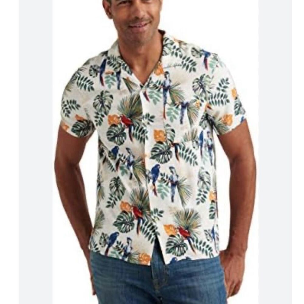 Lucky Brand Men's Tropical Parrot Print Short Sleeve Shirt Size L